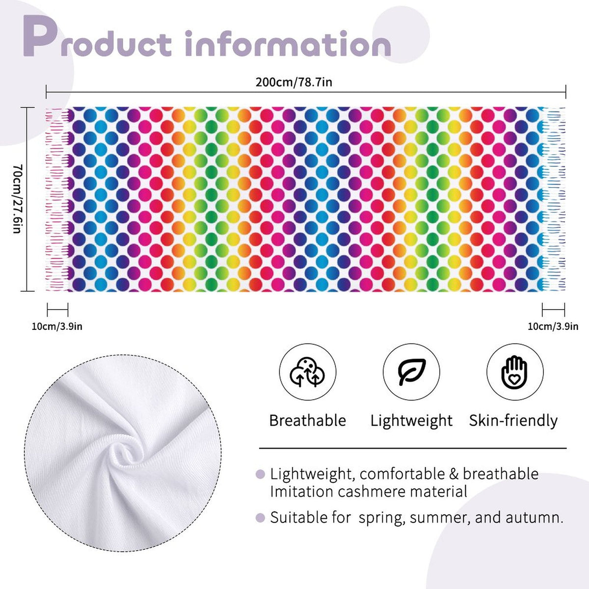 Cashmere-like Tassel Scarf Rainbow Dots