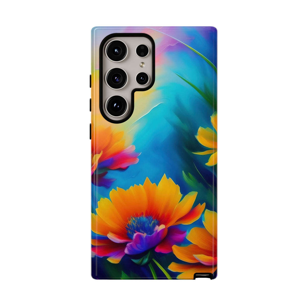 Floral Burst Tough Phone Case — Vibrant Watercolor Flowers Protective Cover