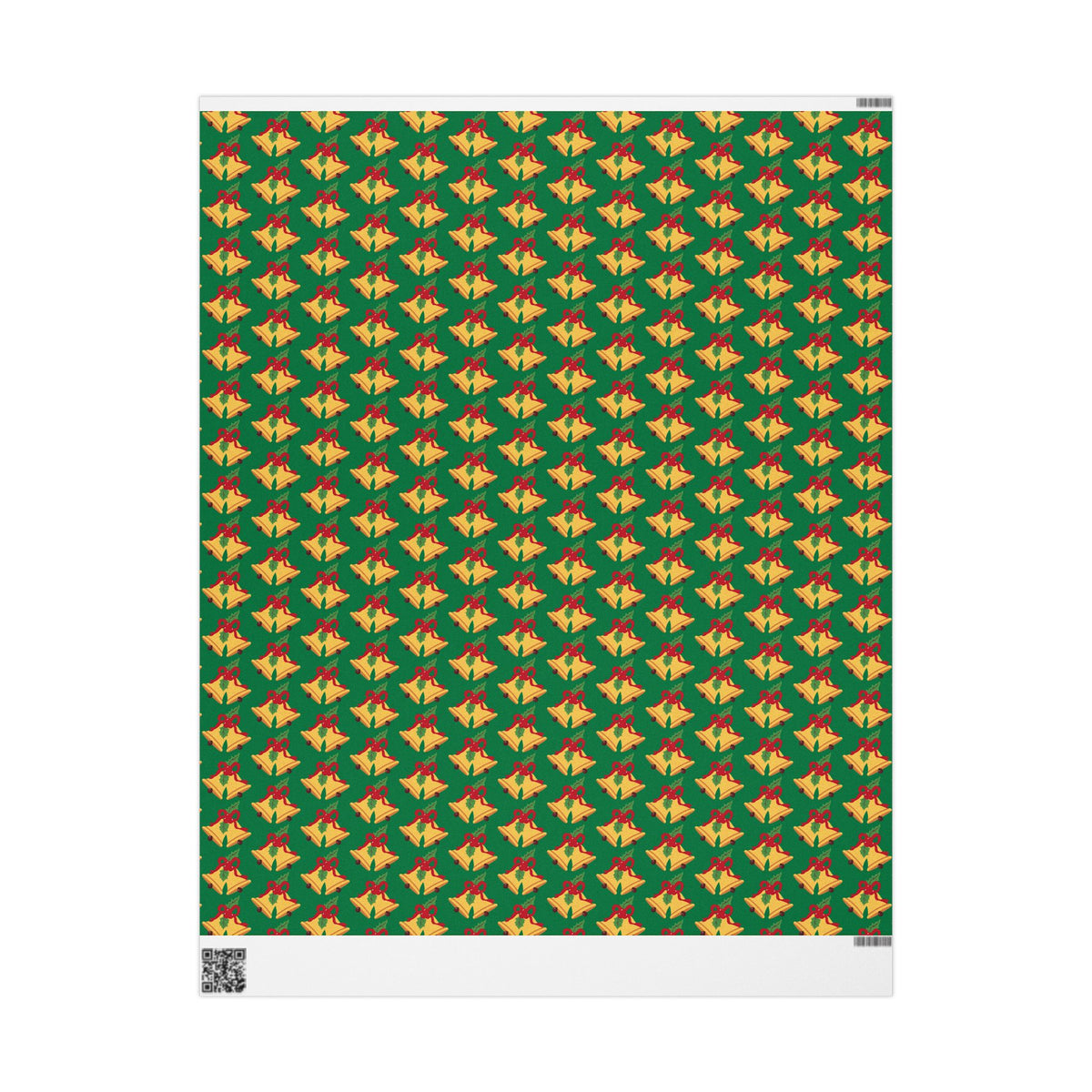 Christmas Bells Wrapping Paper Roll — Green Holly Holiday Gift Wrap