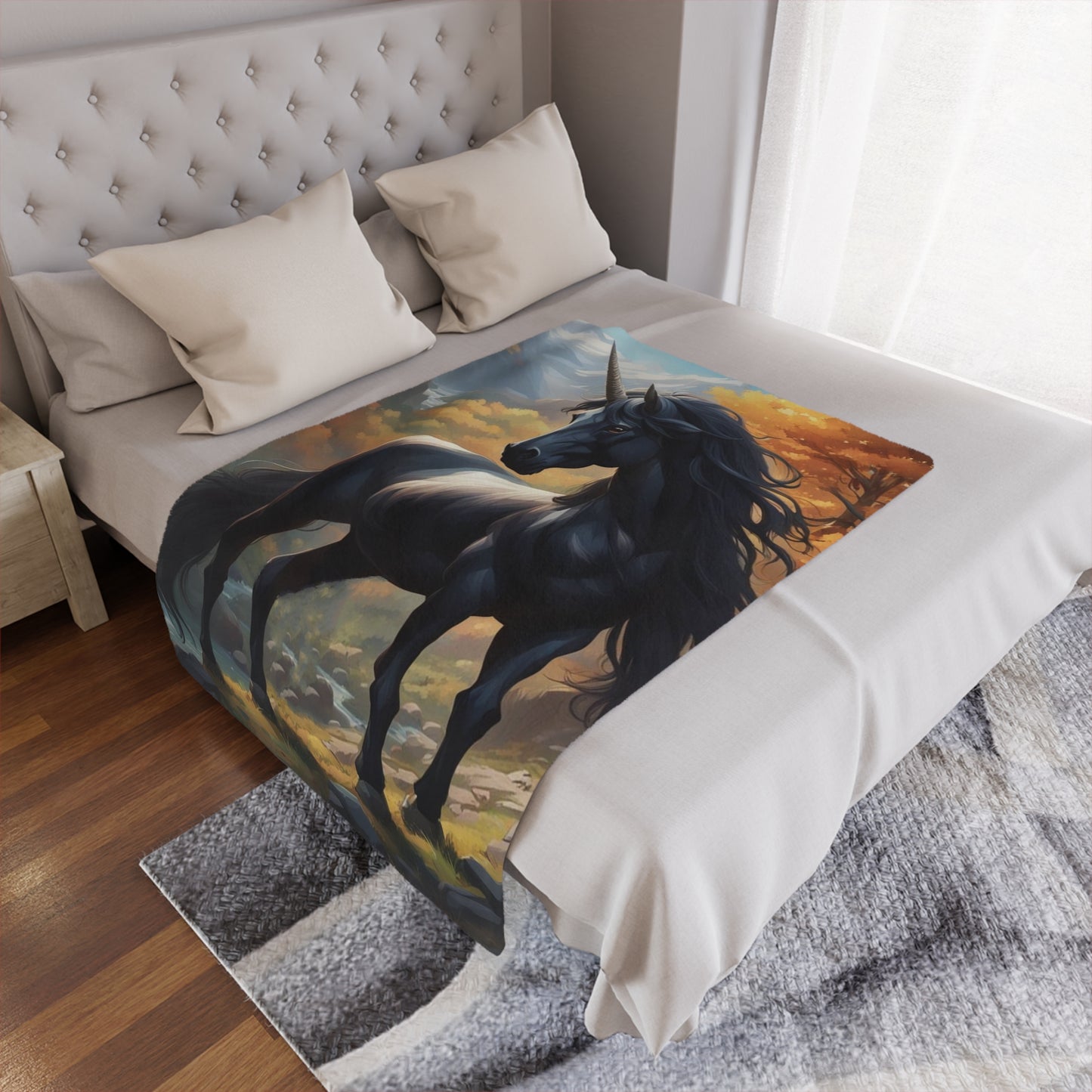 Black Unicorn Minky Blanket — Plush Fantasy Throw for Kids & Adults
