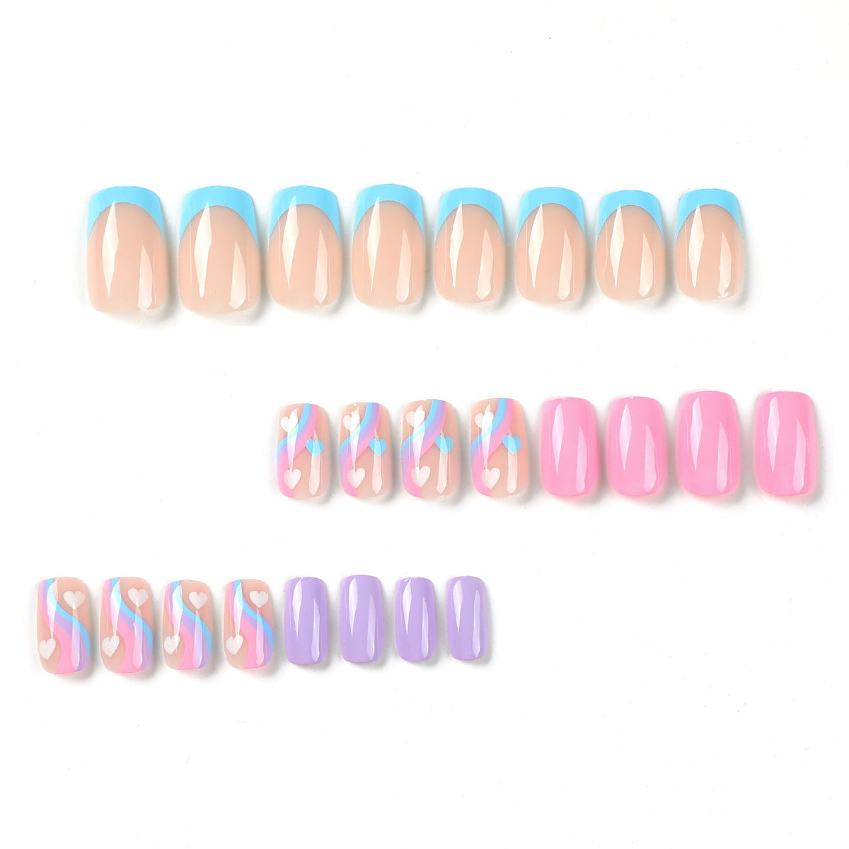 press on nails piece wholesale blue French purple nails piece multicolor wavy white love nails piece finished – Image 2