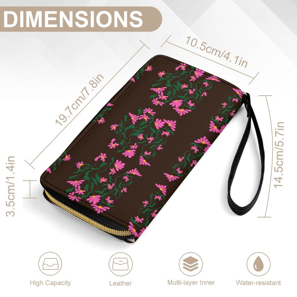 Leather Wallet with Wristlet Strap (2 Pictures on 2 Sides)