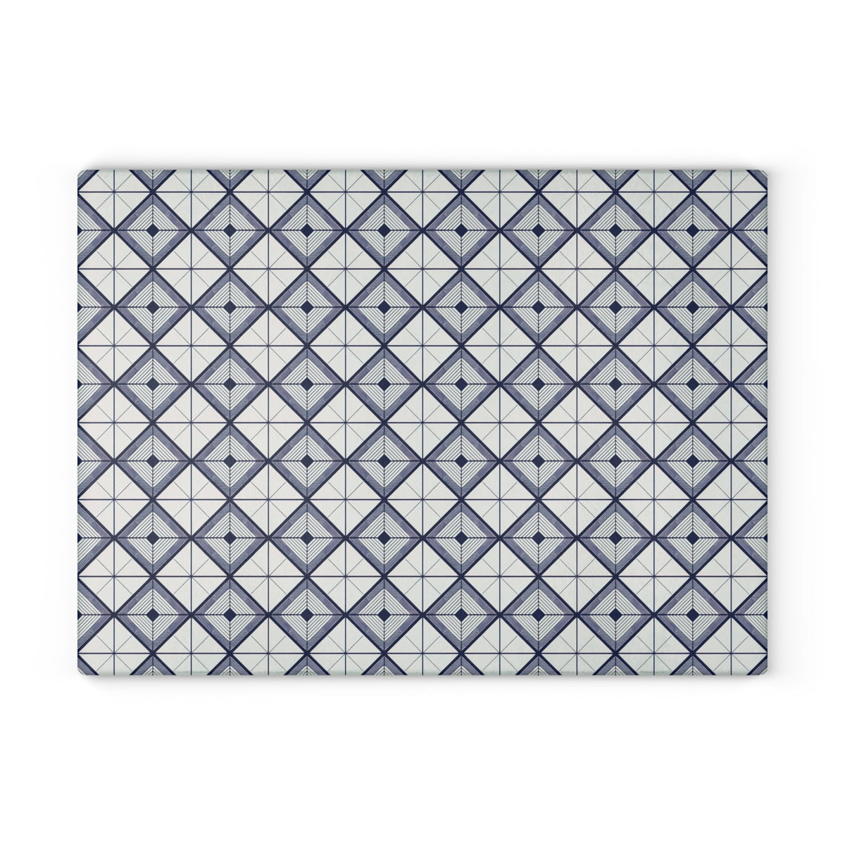 Geometric Slate Glass Cutting Board — Navy Diamond Tile Pattern