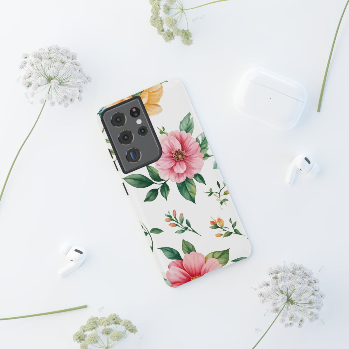 Floral Tough Phone Case — Pink Peony Protective Phone Cover