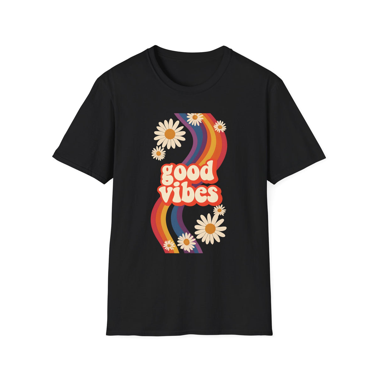 Good Vibes Unisex Softstyle T-Shirt, Retro Sunshine Tee, Positive Energy Shirt, Festival Apparel, Gift for Friends
