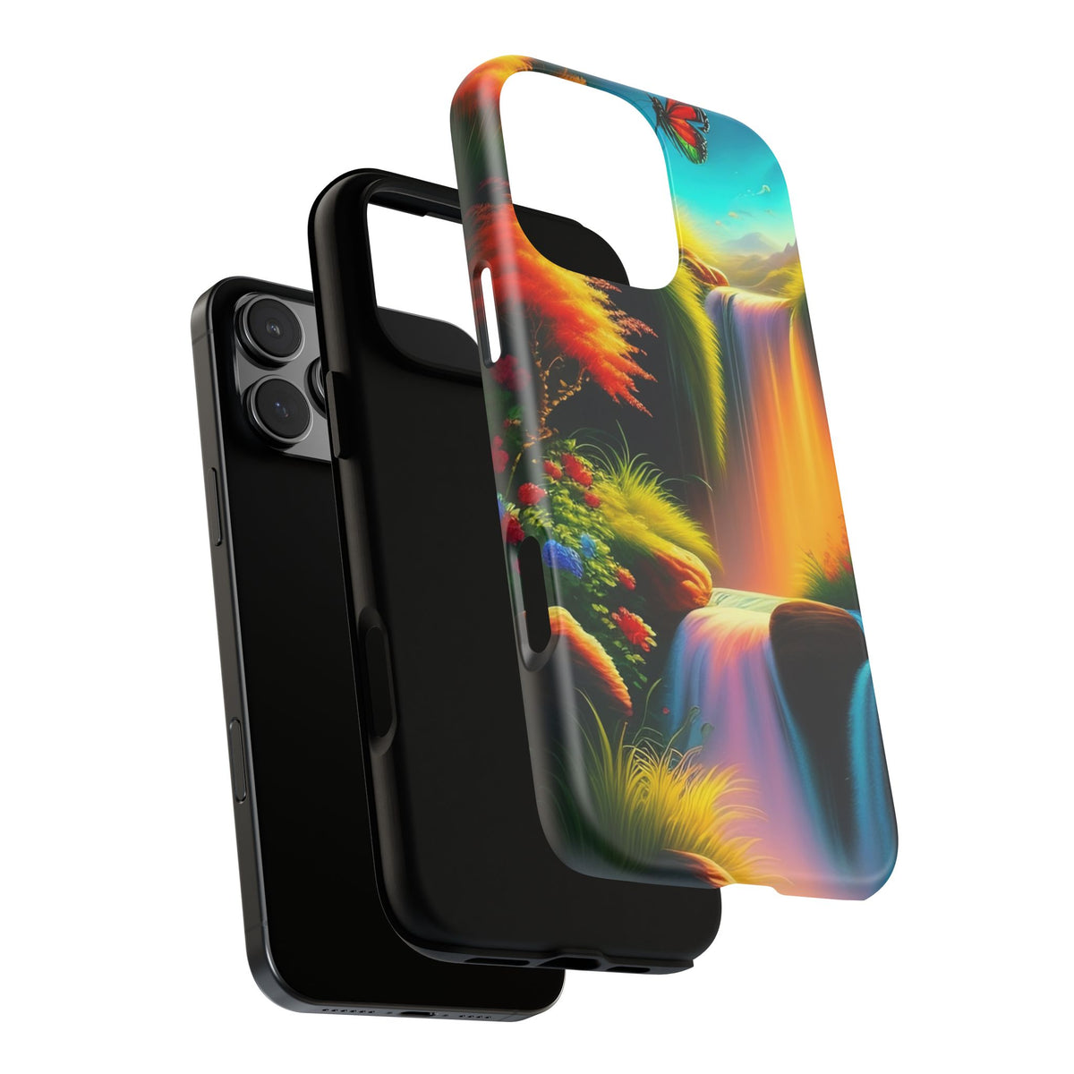 Phone Case - Vibrant Waterfall Landscape with Butterfly | Colorful Nature Protective Case