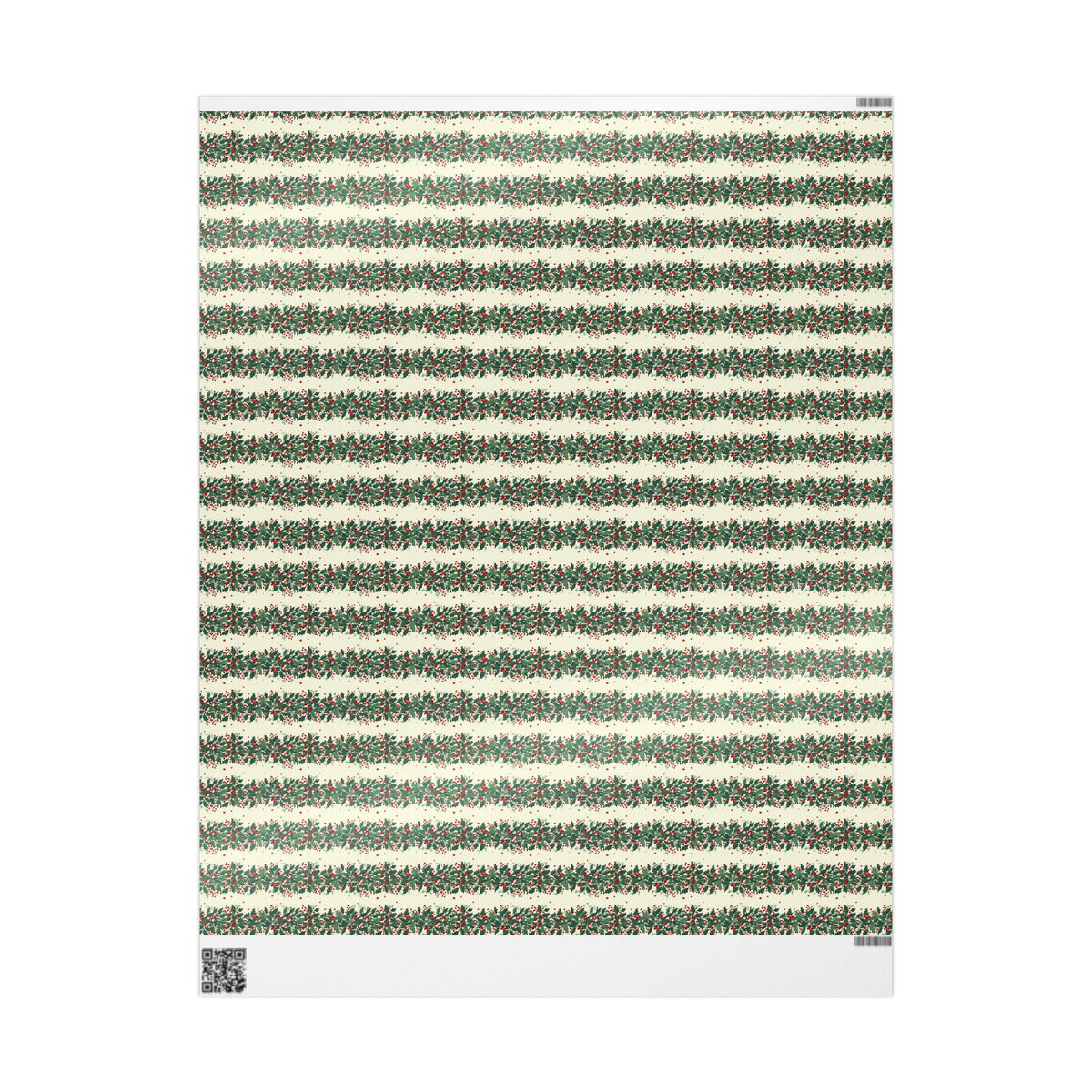 Holiday Pine Sprig Wrapping Paper Roll — Festive Green & Red Gift Wrap