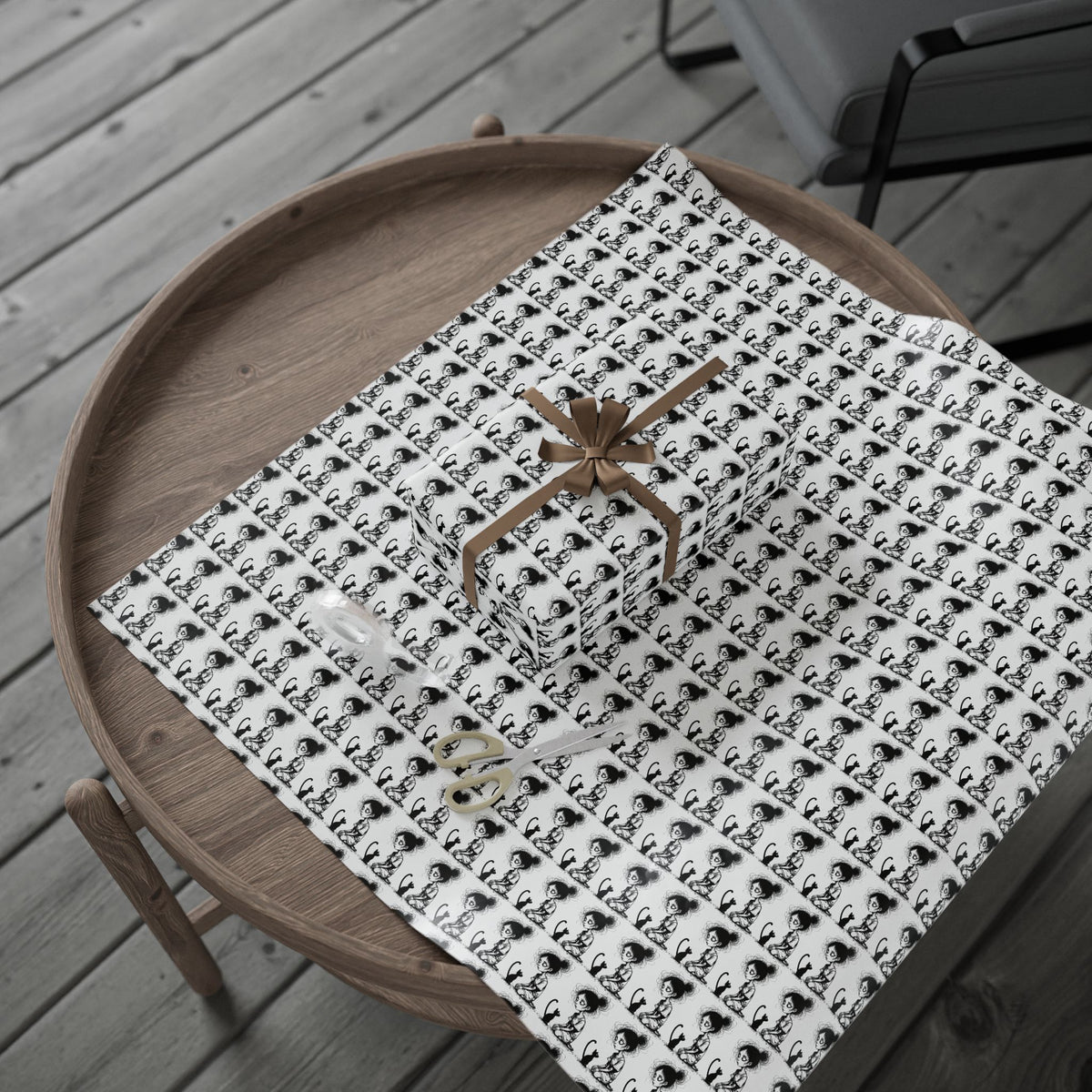 Wrapping Paper Roll — Black & White Repeating Eye Pattern