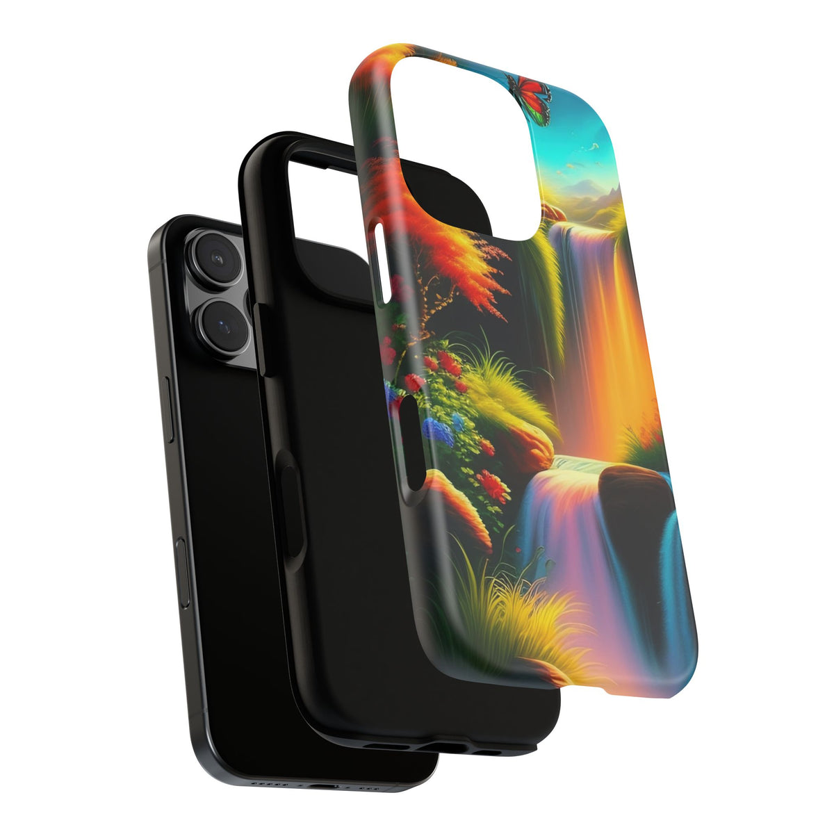 Phone Case - Vibrant Waterfall Landscape with Butterfly | Colorful Nature Protective Case