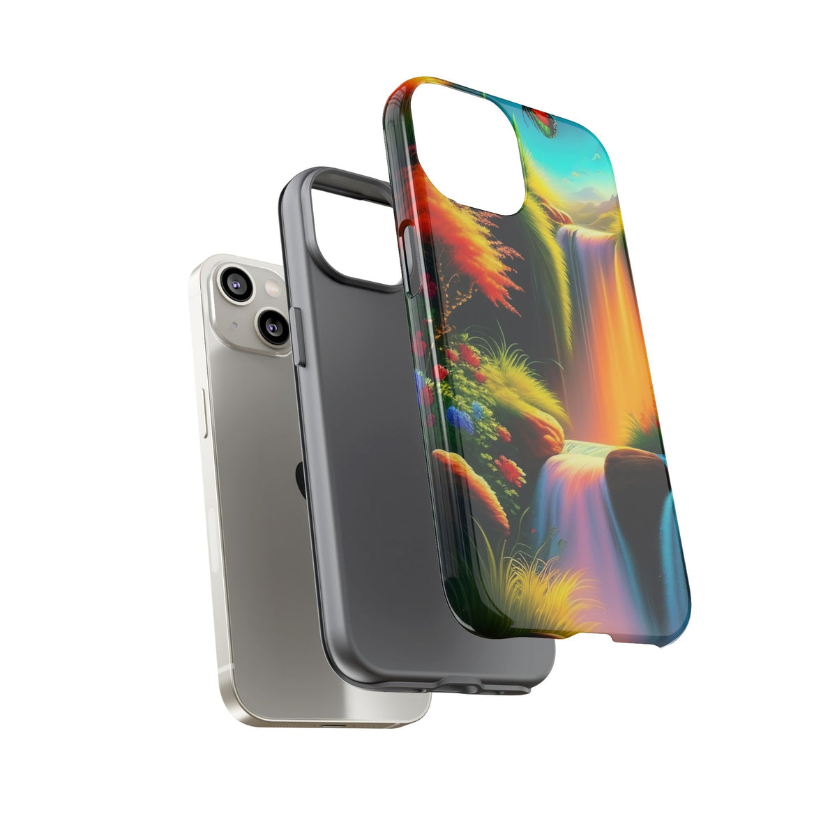 Phone Case - Vibrant Waterfall Landscape with Butterfly | Colorful Nature Protective Case
