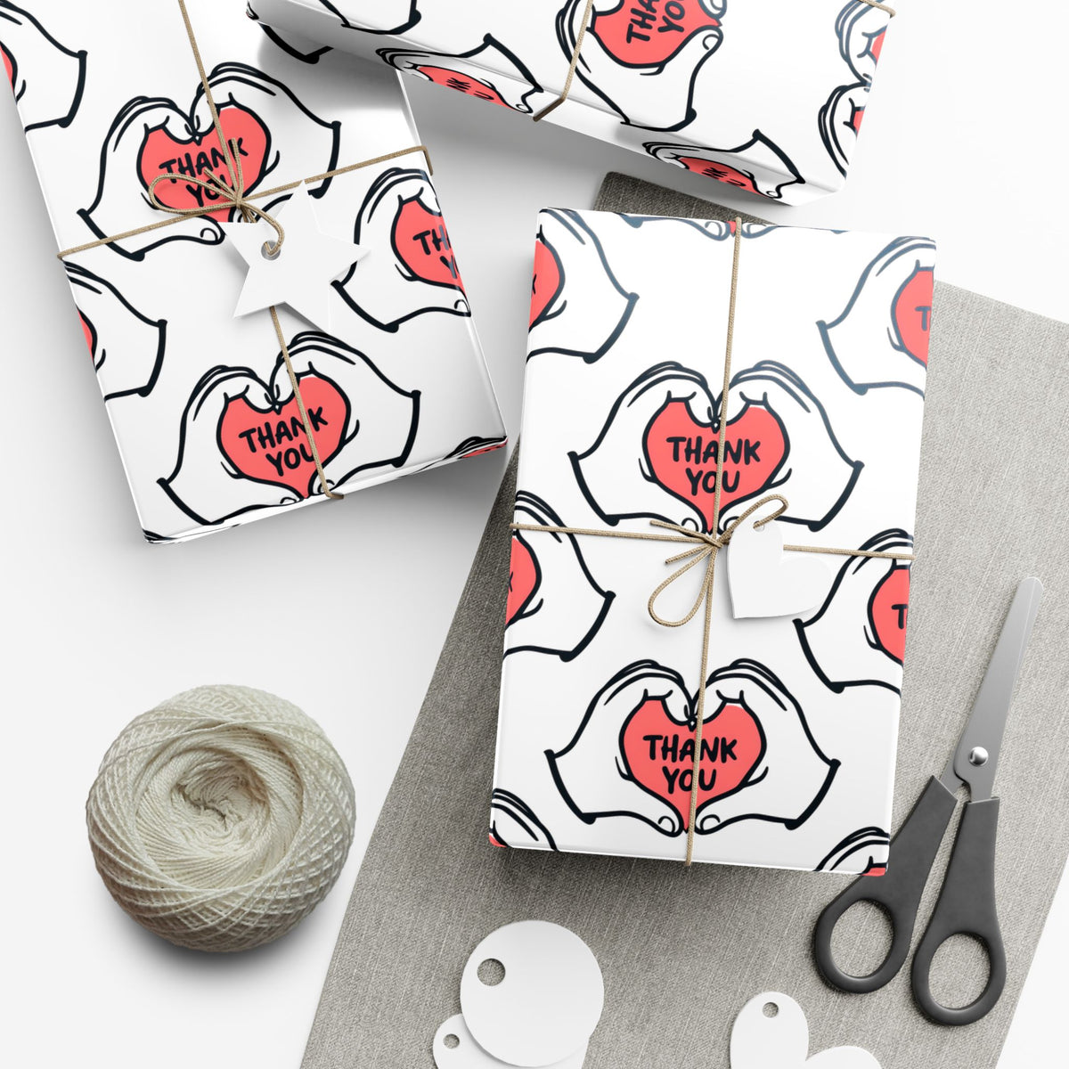 Gift Wrap — 'Thank You' Heart Hands Pattern Wrapping Paper