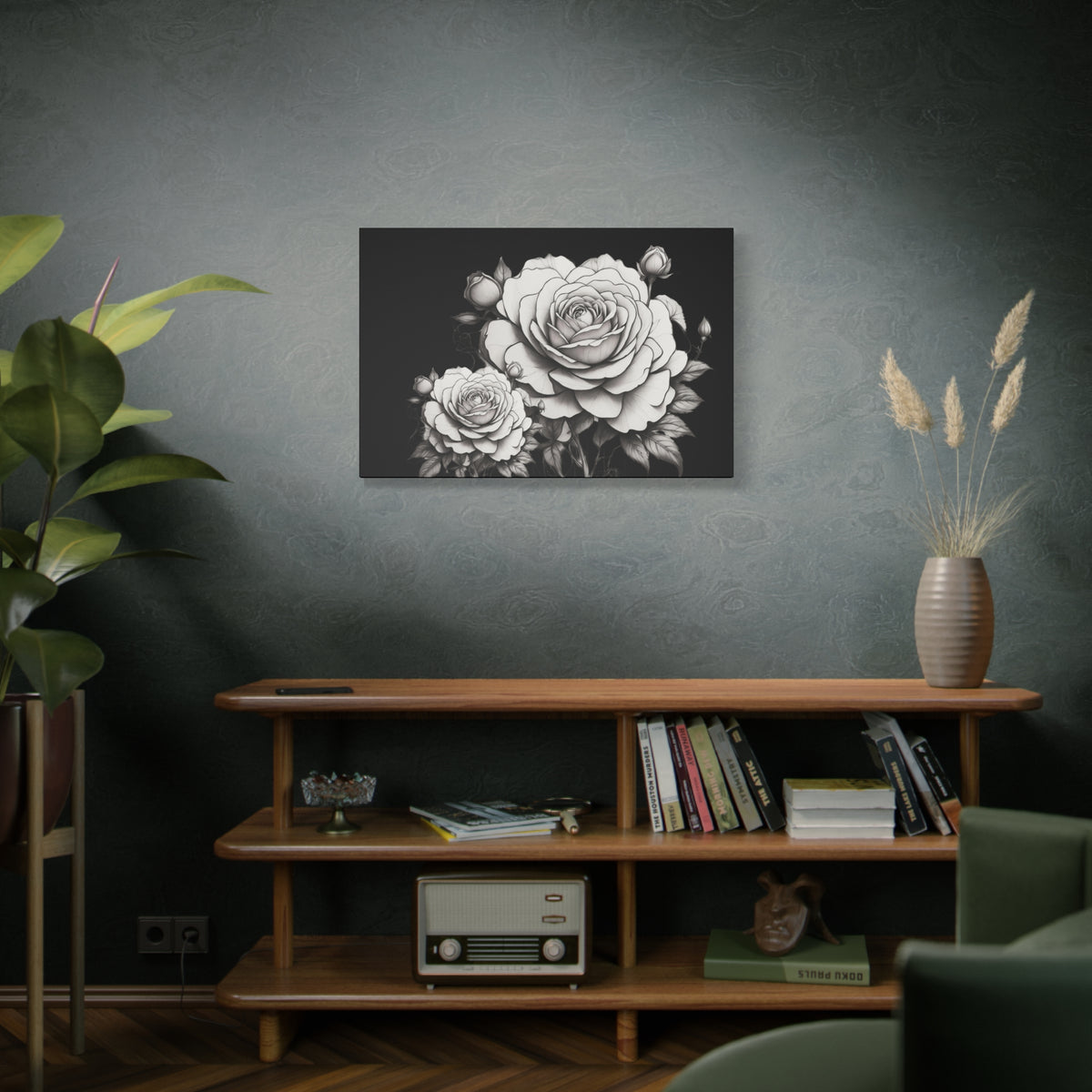 Monochrome Rose Canvas Print — Black & White Floral Wall Art