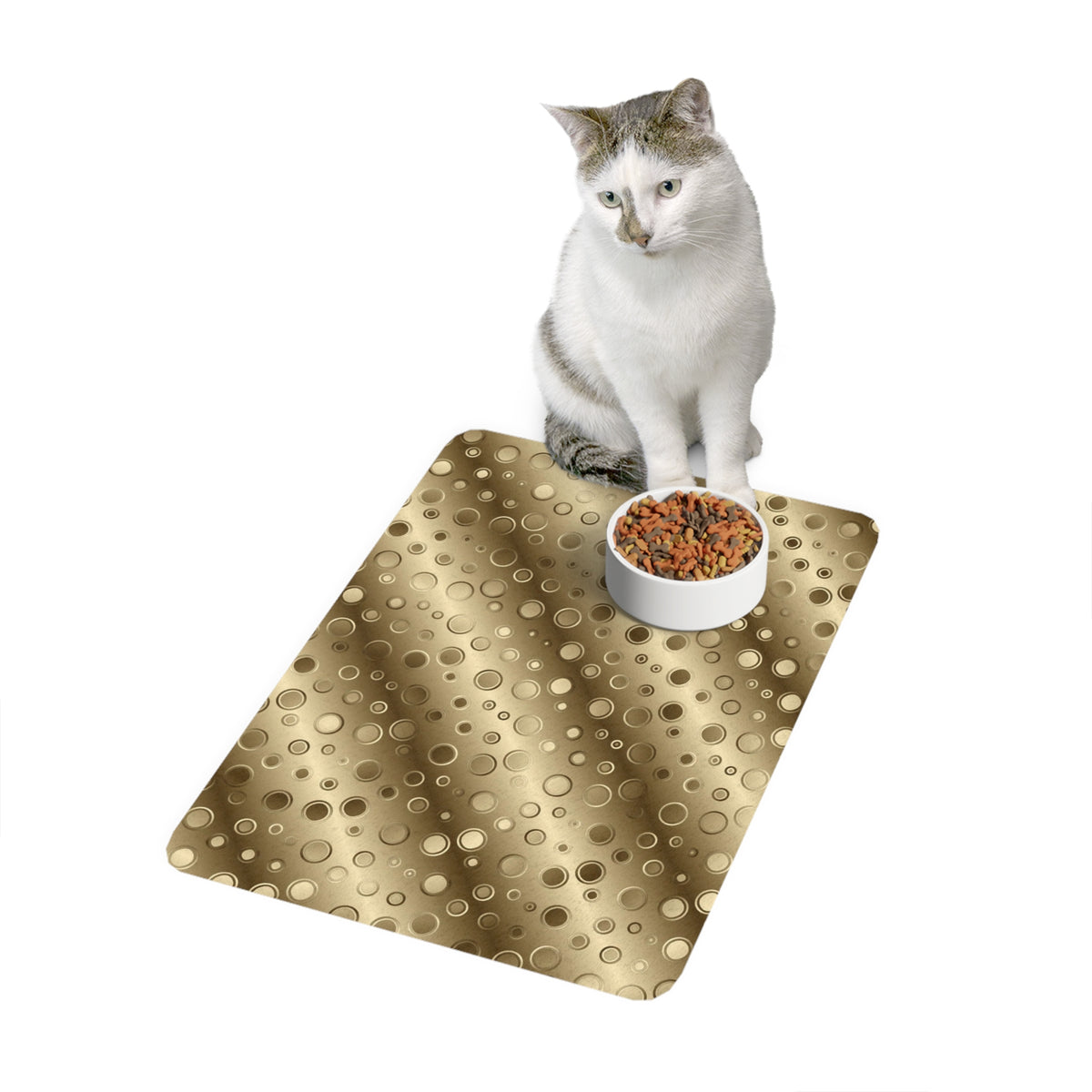 Gold Bubble Pet Food Mat (12x18) — Non‑Slip Decorative Feeding Mat for Cats & Dogs