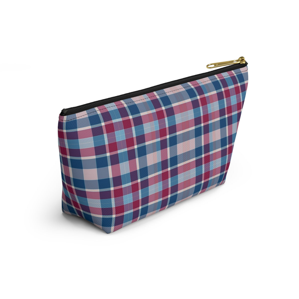 Plaid Accessory Pouch — Blue & Pink Tartan Makeup Bag