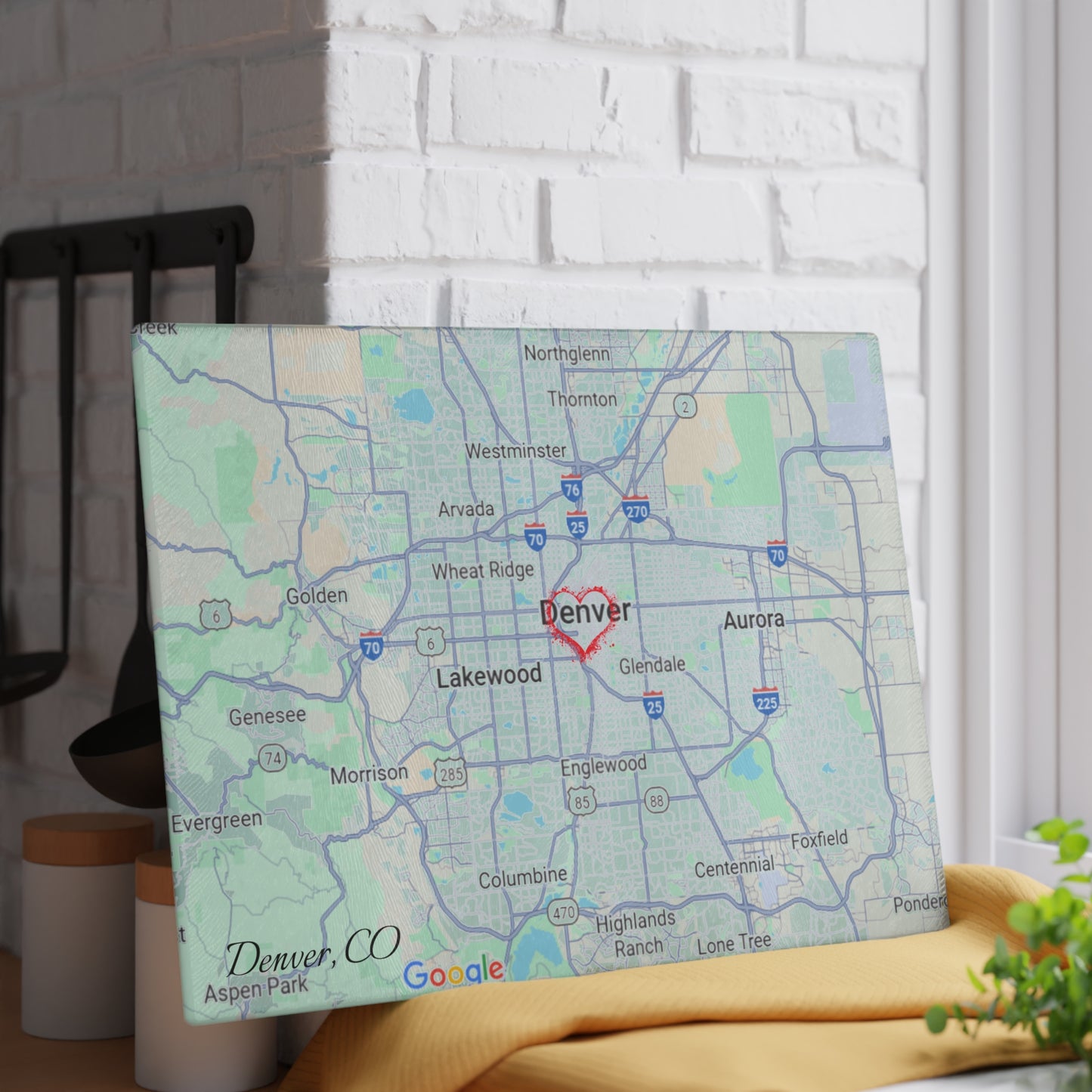 Personalized Denver Map Glass Cutting Board, Kitchen Decor, Housewarming Gift, Wedding Gift, Unique Gift for Chefs, Culinary Lover