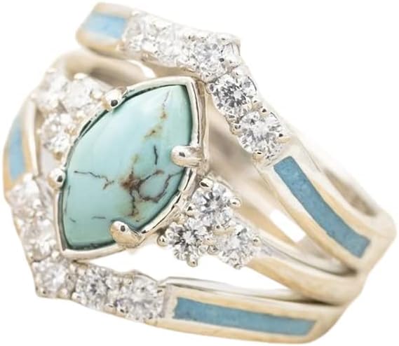 3 PCS Natural Turquoise Diamond Ring Set