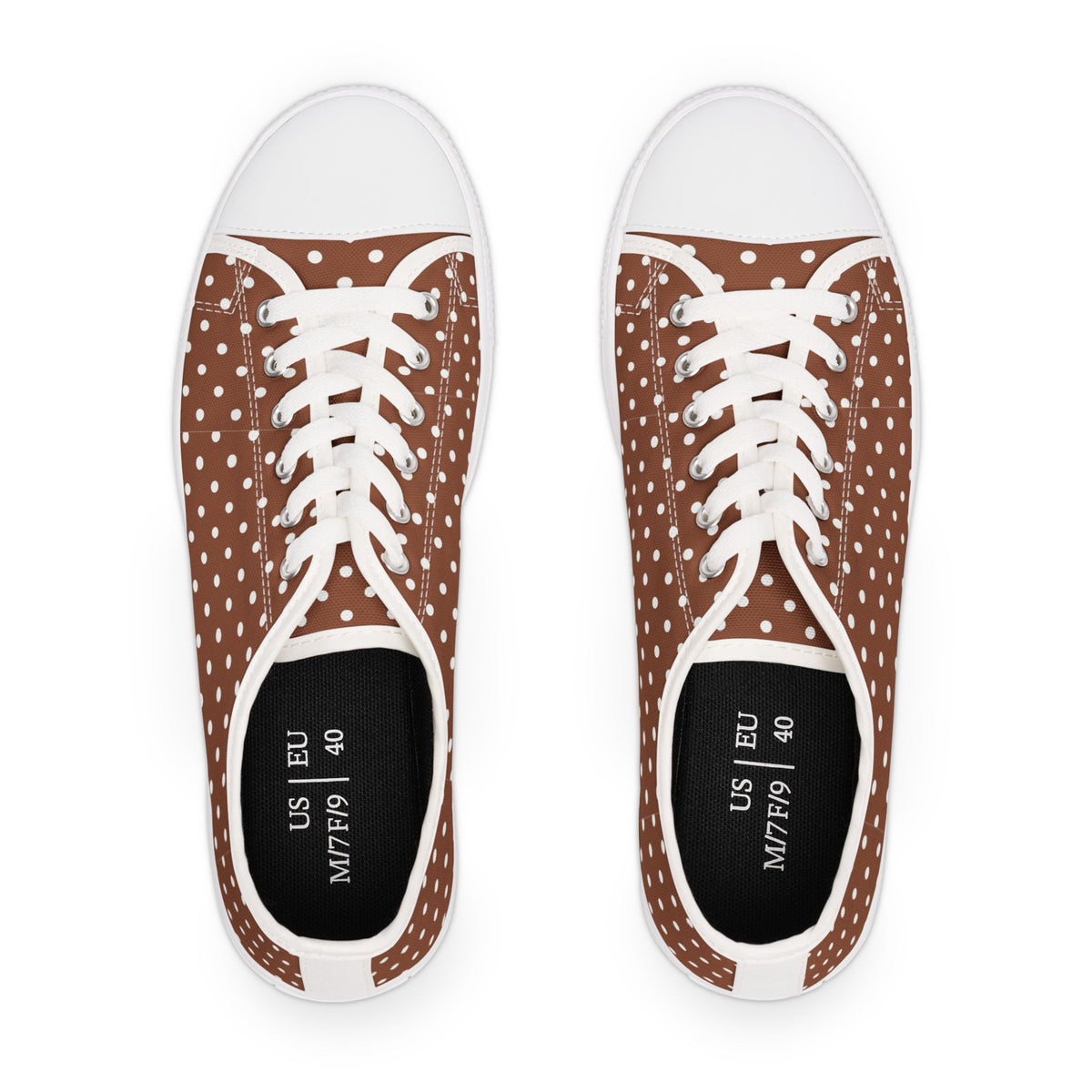 Brown Polka Dot Low Top Sneakers — Casual Retro Canvas Shoes