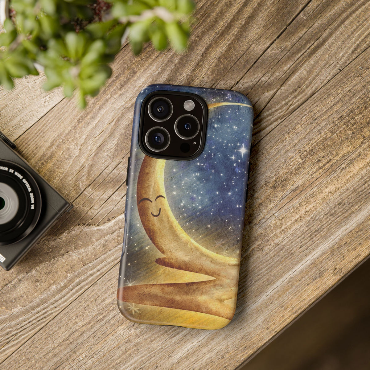 Moonlit Smile Phone Case — Starry Night Crescent Moon iPhone Cover