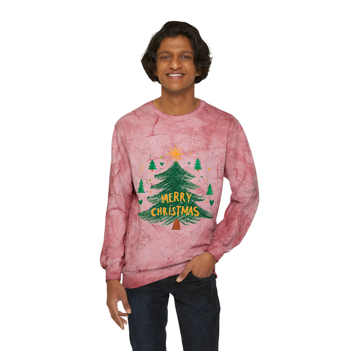 Merry Christmas Color Blast Crewneck Sweatshirt, Unisex Holiday Sweatshirt, Cozy Sweatshirt Gift, Festive Apparel, Christmas Sweater