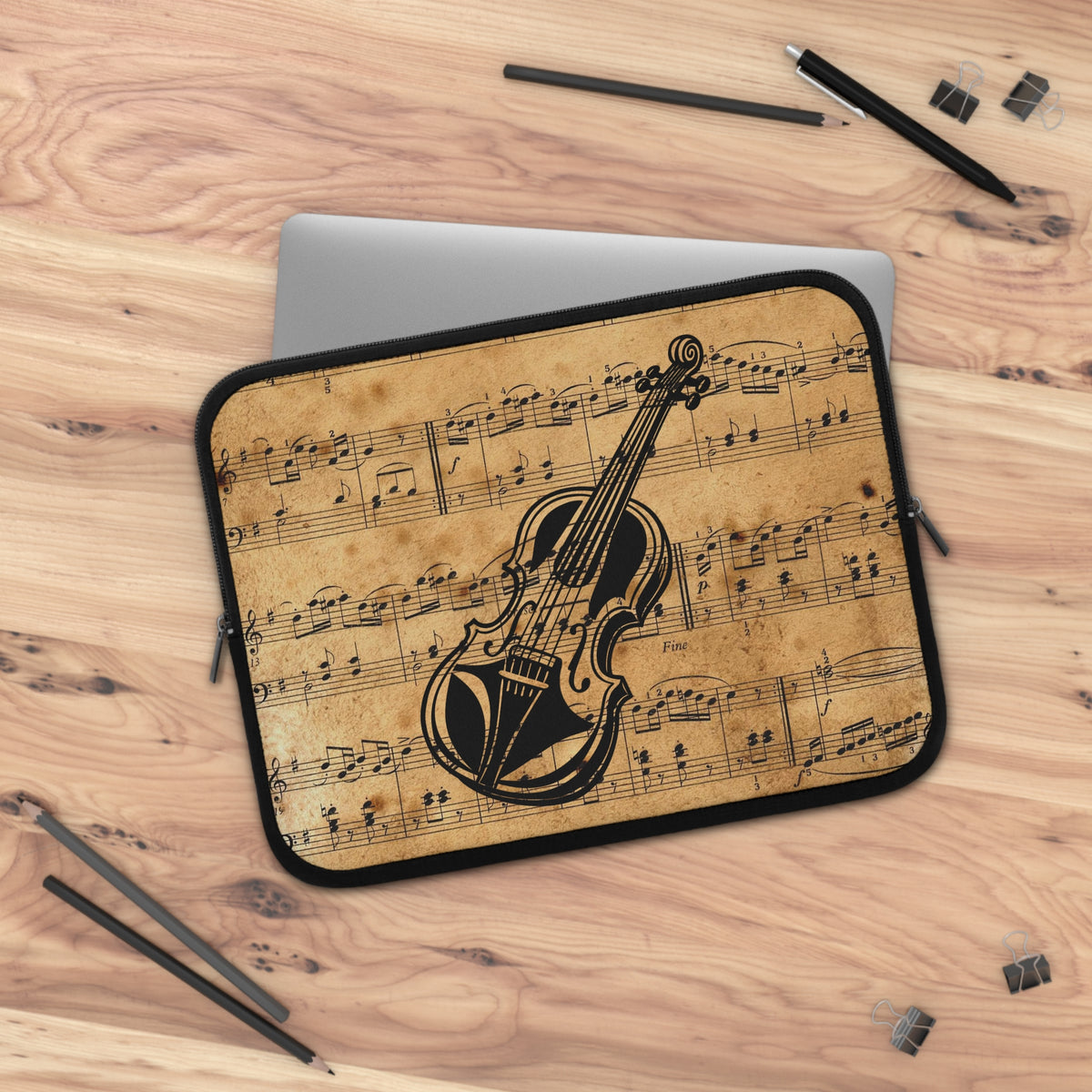 Vintage Music Laptop Sleeve with Violin Design