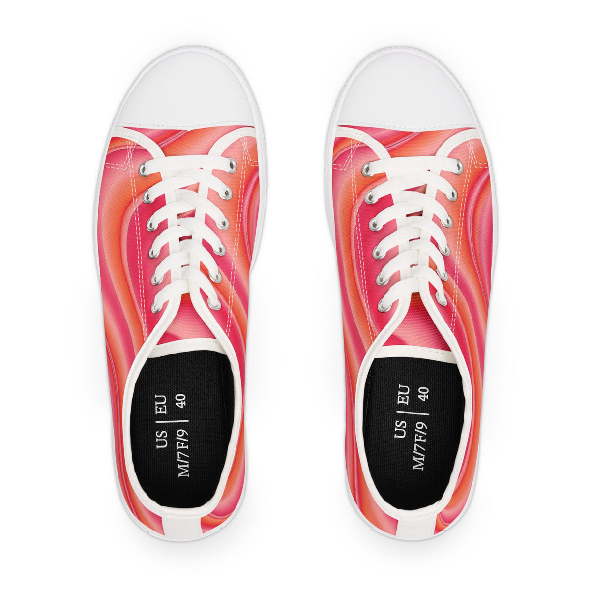 Women's Low Top Sneakers — Pink Retro Wave Swirl Casual Canvas Shoes