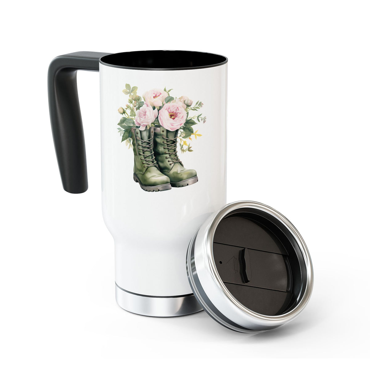 Floral Combat Boots Travel Mug โ 14 oz Stainless Steel Insulated Tumbler
