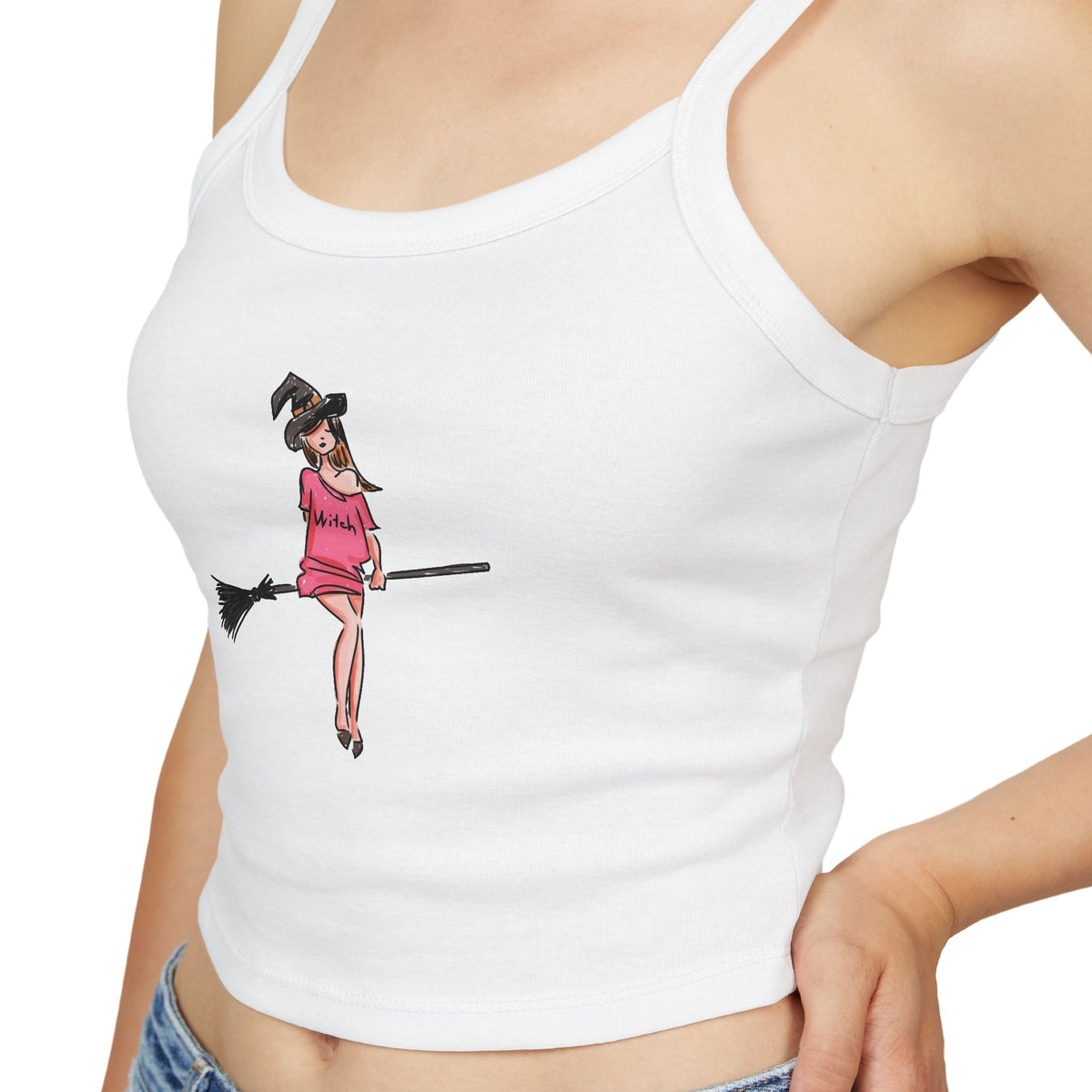Witchy Spaghetti Strap Tank Top - Fun Summer Wear, Casual Party Top, Perfect for Halloween, Gifts for Friends, Everyday Fashion