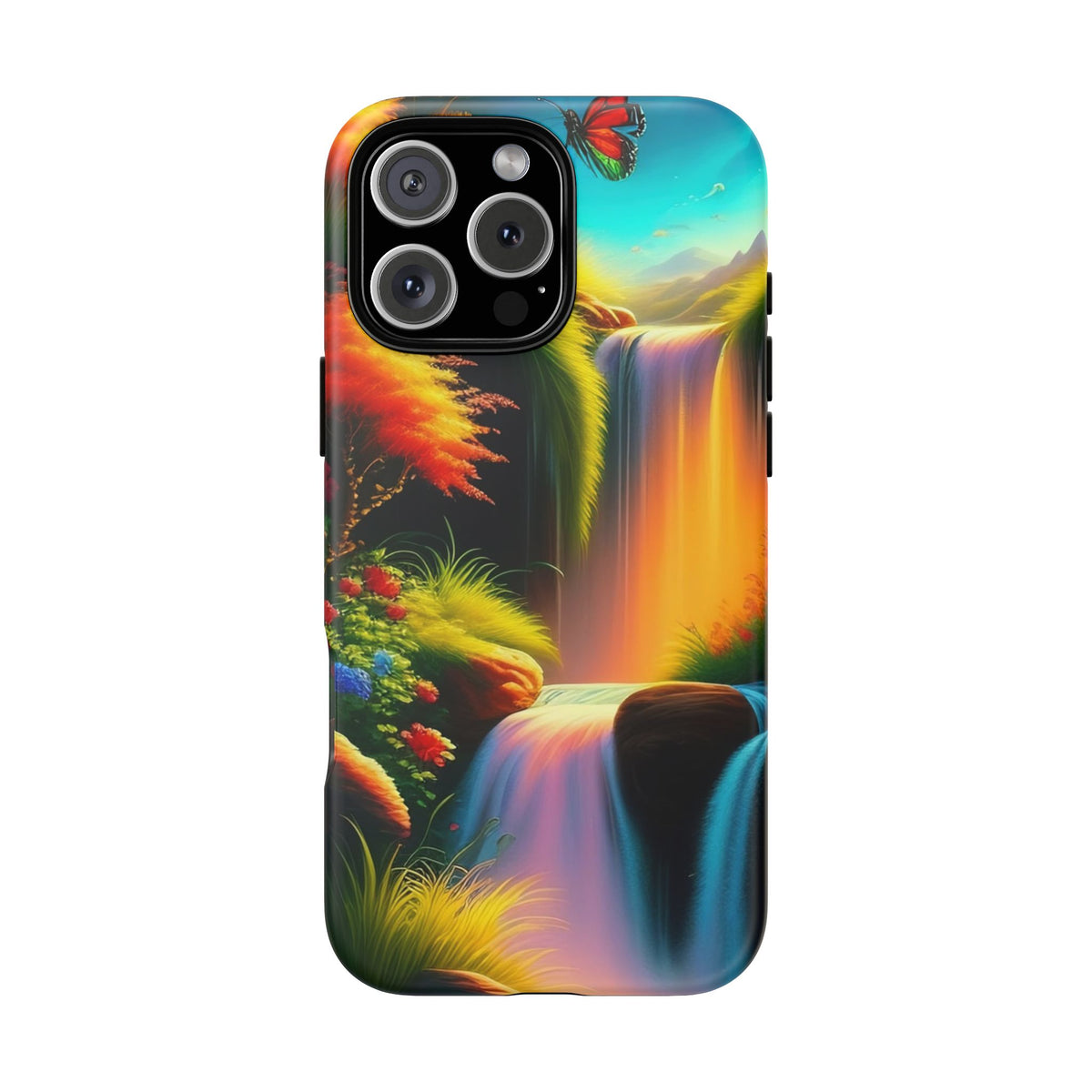 Phone Case - Vibrant Waterfall Landscape with Butterfly | Colorful Nature Protective Case