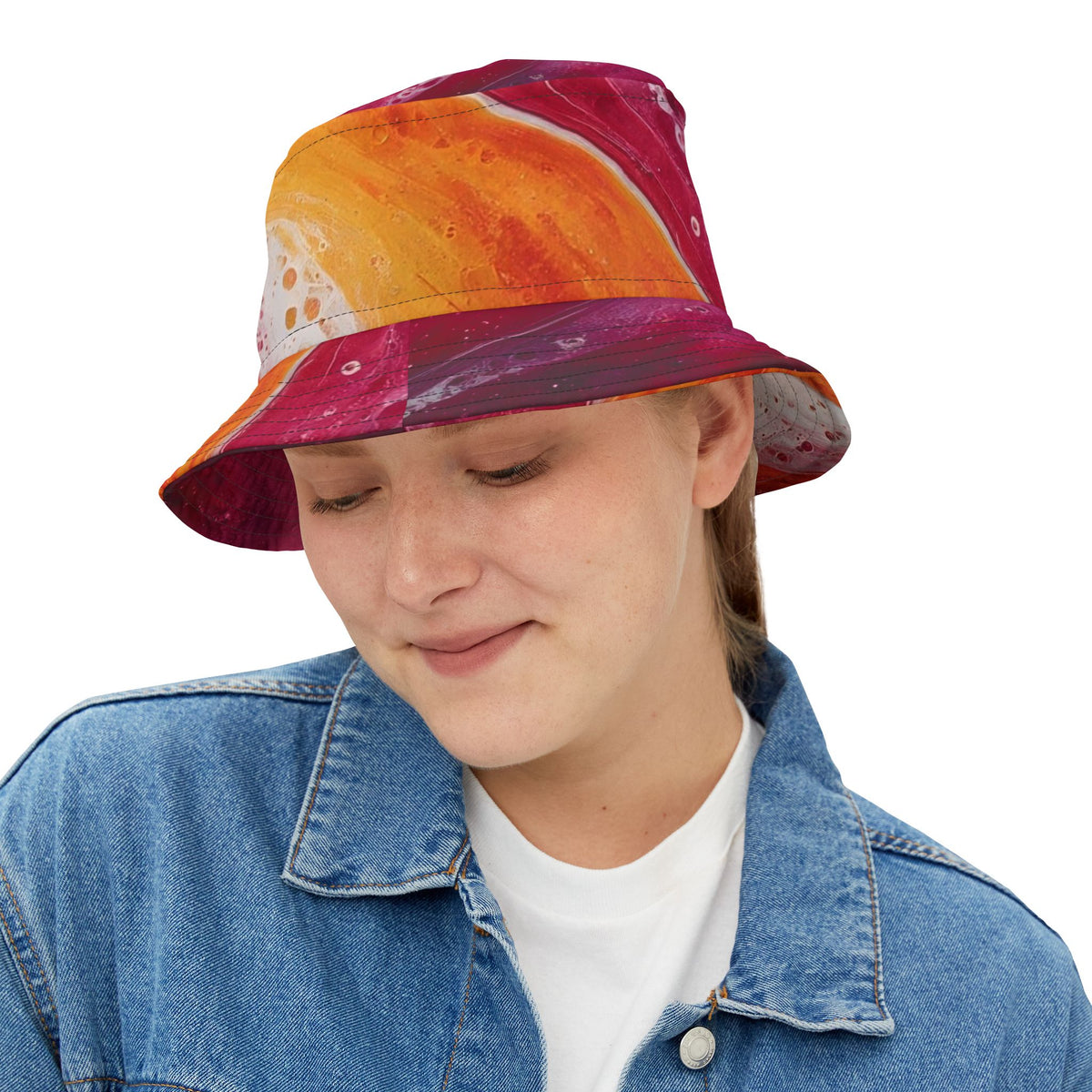 Abstract Sunset Swirl Bucket Hat — Colorful Art AOP Summer Hat