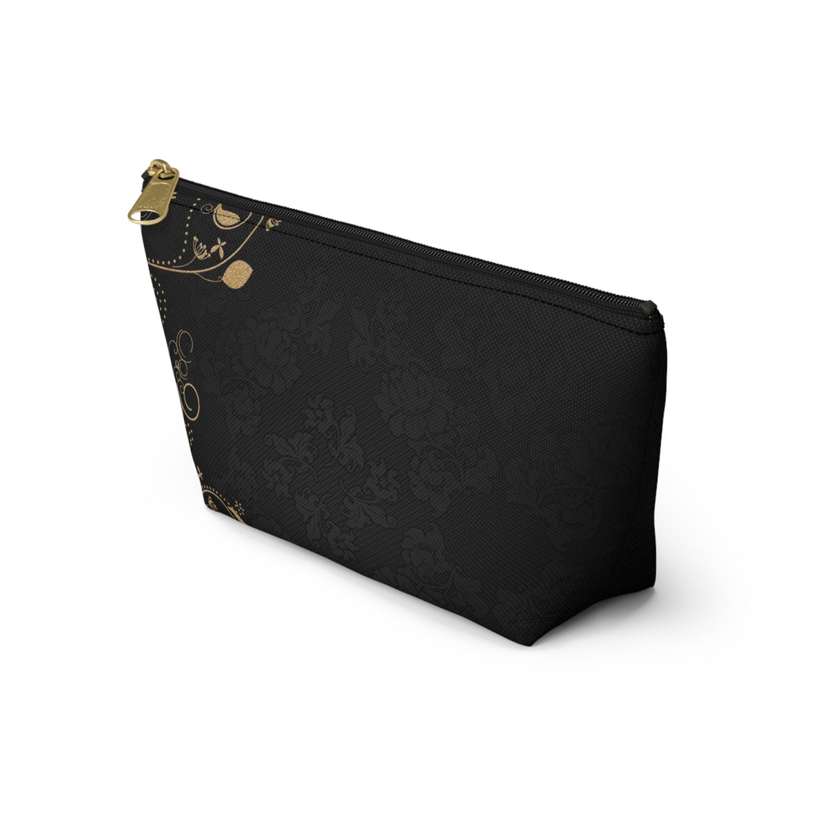 Elegant Black & Gold Damask Accessory Pouch