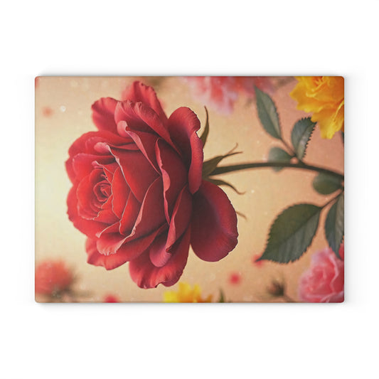 Romantic Floral Glass Cutting Board, Kitchen Decor, Wedding Gift, Home Cooking, Unique Housewarming Gift, Gift for Her