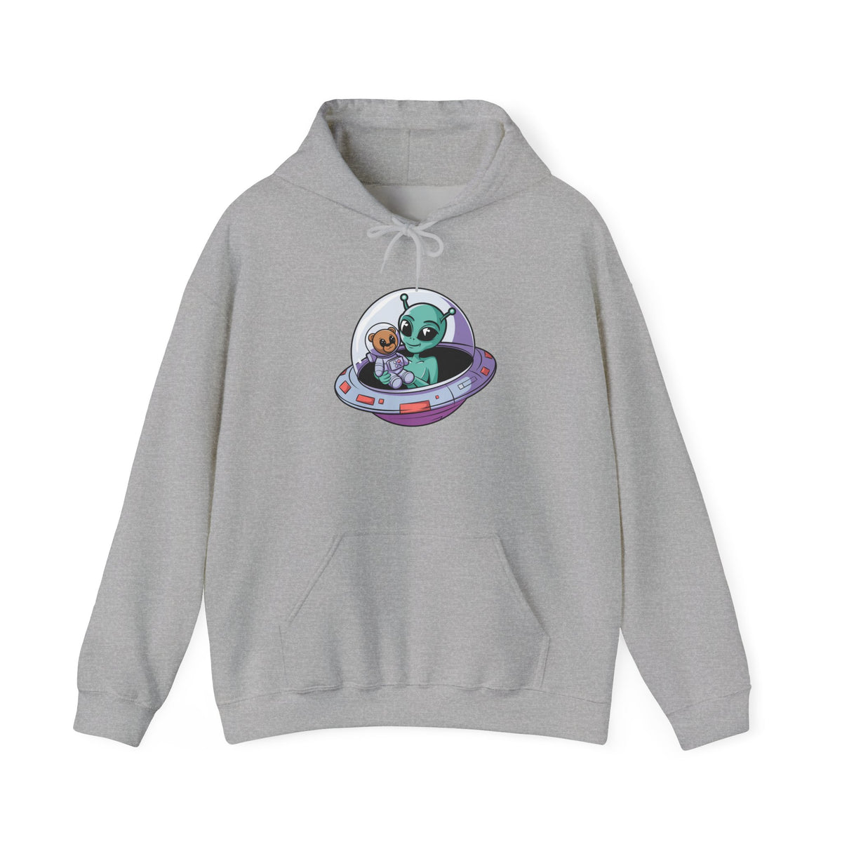 Cute Alien and Kid Hoodie, Unisex Heavy Blend Sweatshirt, UFO Lover Gift, Halloween Costume, Space-Themed Outfit, Birthday Present
