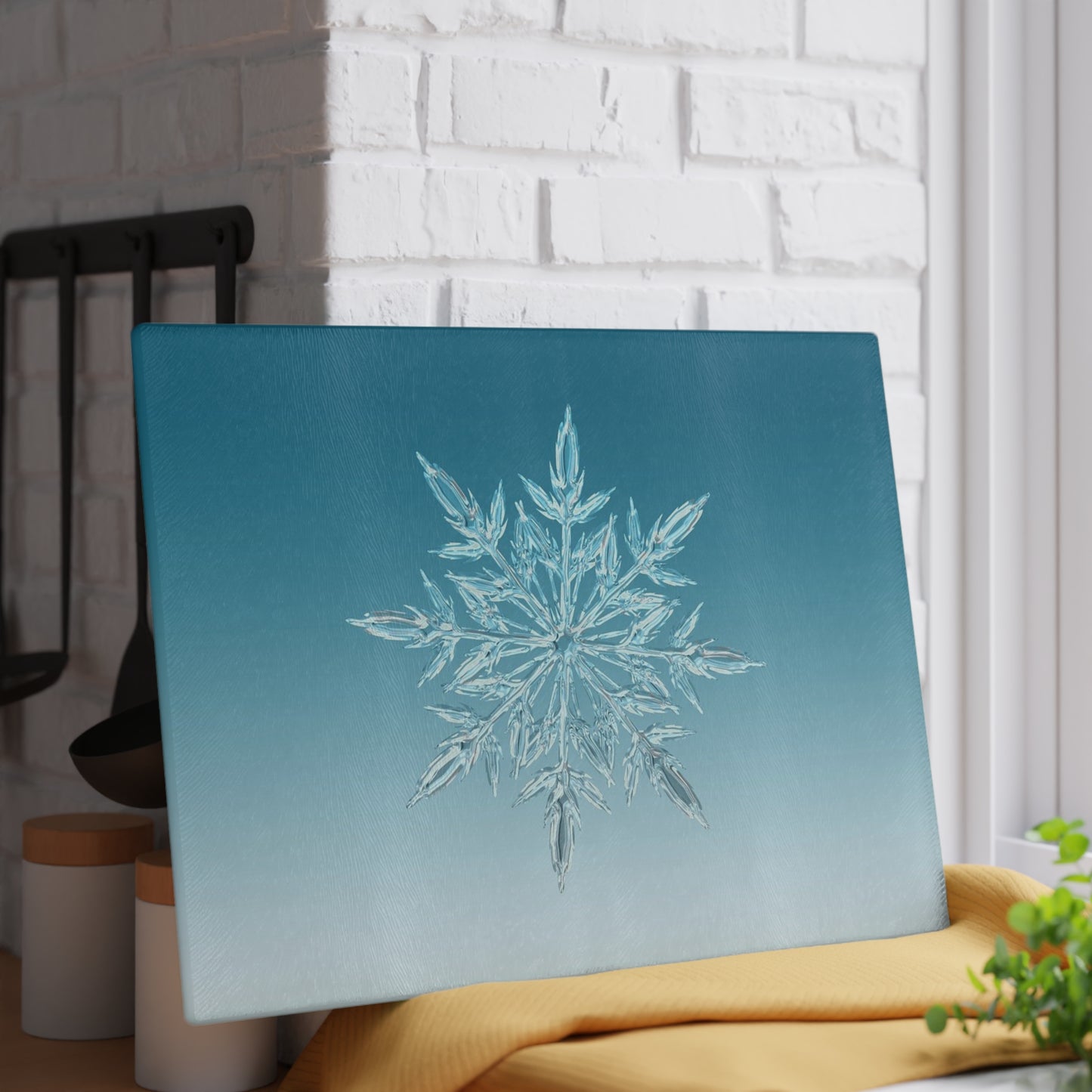 Snowflake Glass Cutting Board — Winter Kitchen Décor & Holiday Gift
