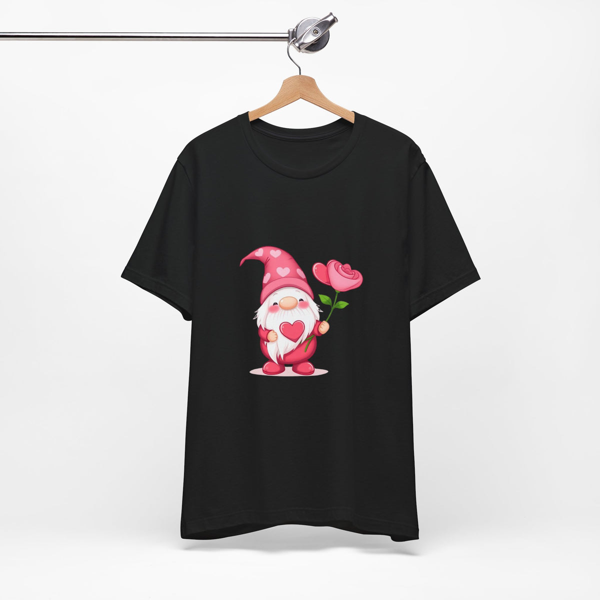 Valentine Gnome T‑Shirt — Cute Pink Gnome Holding Rose Tee