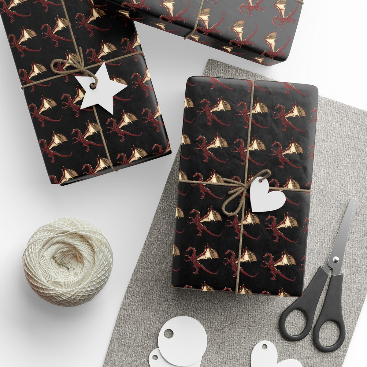 Dragon Pattern Wrapping Paper Roll — Dark Fantasy Gift Wrap