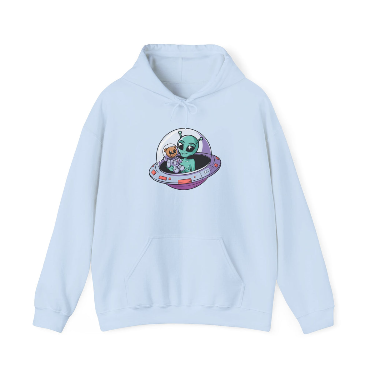 Cute Alien and Kid Hoodie, Unisex Heavy Blend Sweatshirt, UFO Lover Gift, Halloween Costume, Space-Themed Outfit, Birthday Present