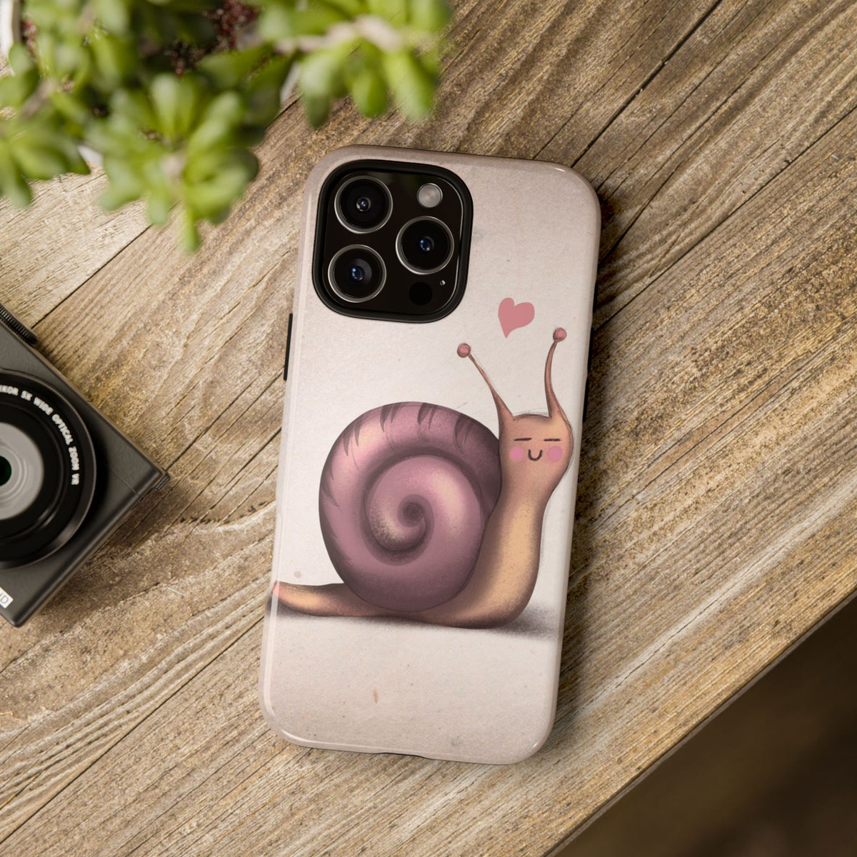 Cute Snail Phone Case — Pink Heart Cartoon Protective iPhone Cover