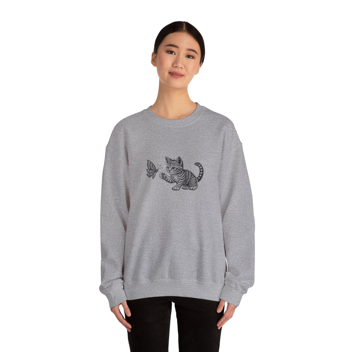 Kitten Butterfly Sweatshirt, Cozy Crewneck with Cat Art, Perfect Gift for Animal Lovers, Cute Sweatshirt for Relaxation & Everyday Wear
