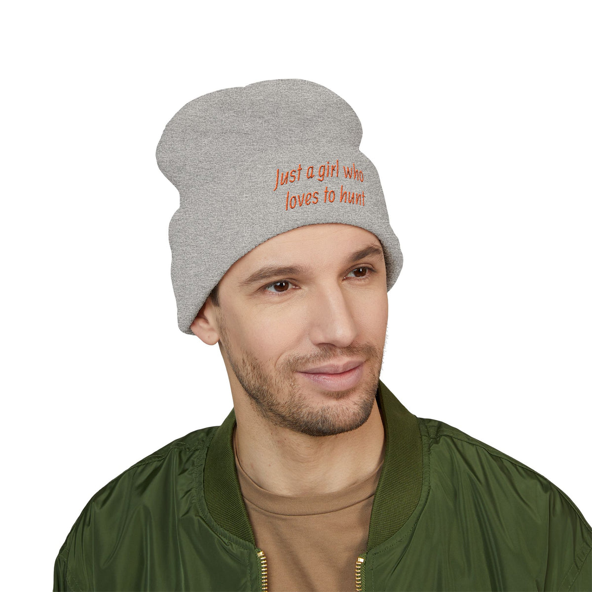 Hunting Enthusiast Beanie - "Just a Girl Who Loves to Hunt" Embroidered Cuffed Beanie