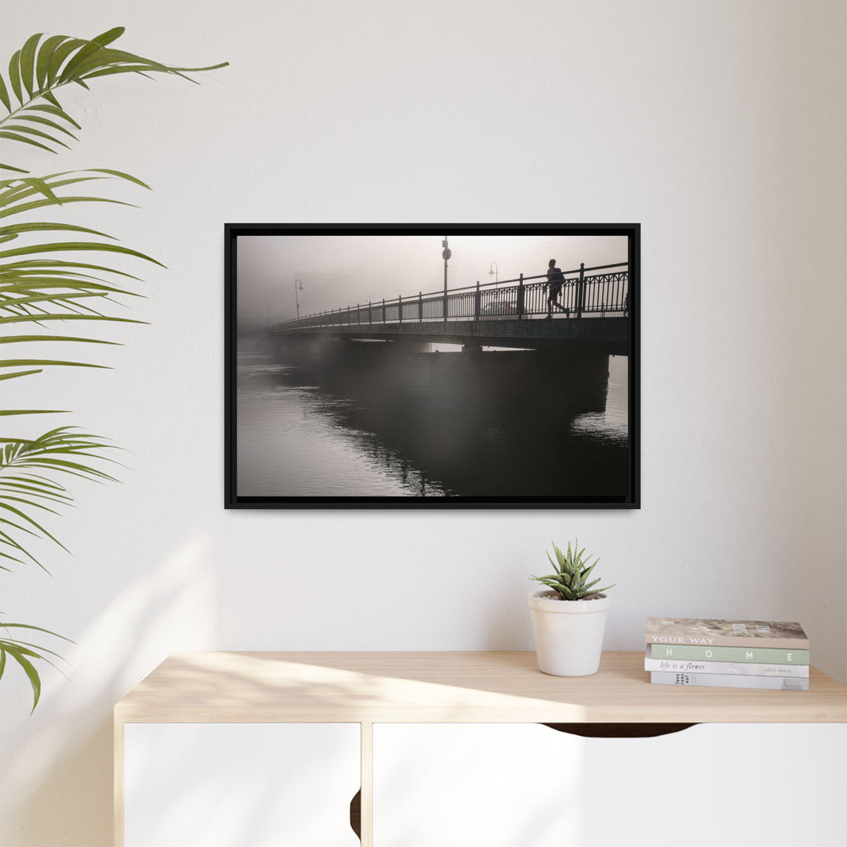 Framed Matte Canvas - Foggy Bridge Black & White Photography
