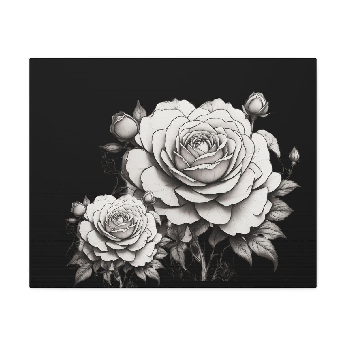 Monochrome Rose Canvas Print — Black & White Floral Wall Art