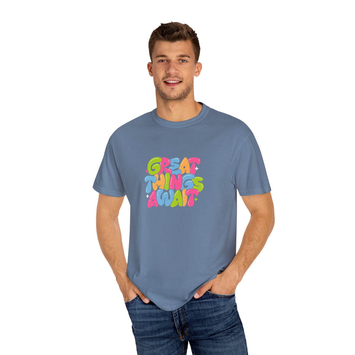 Colorful Positive Vibes T-Shirt, Great Things Await Tee