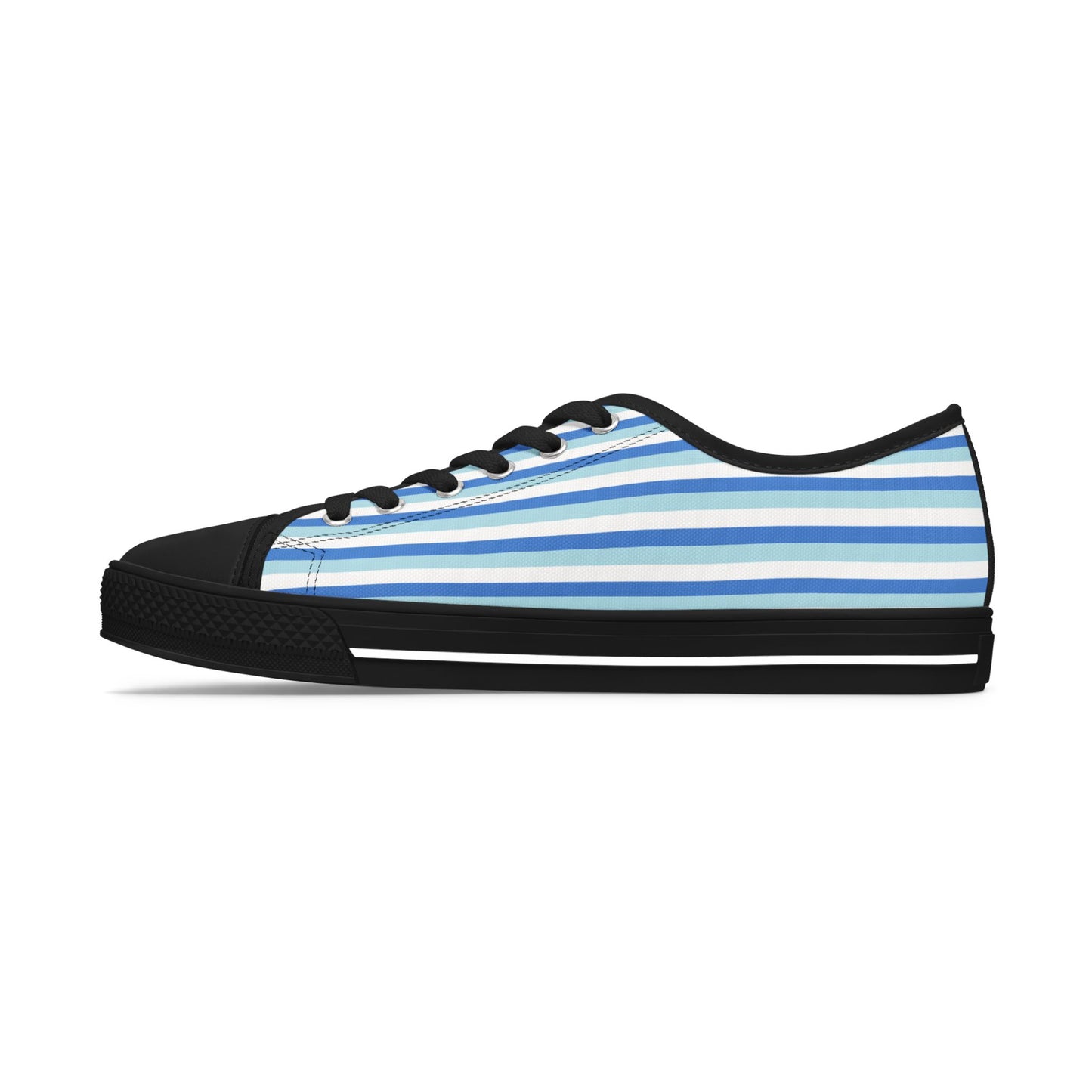 Blue Striped Low Top Sneakers — Casual Canvas Shoes