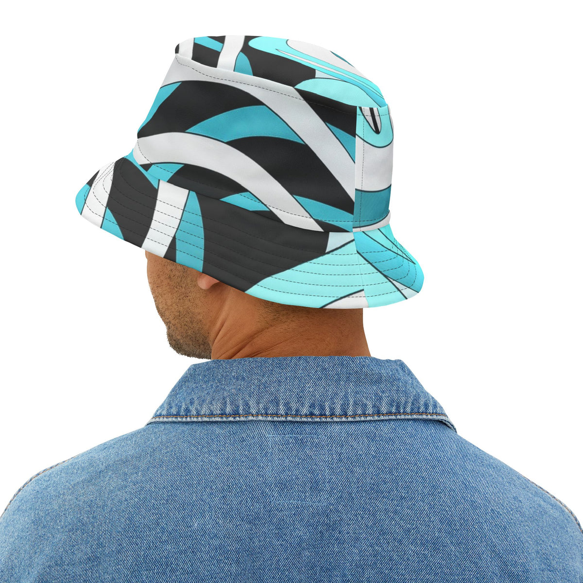 Turquoise Wave Bucket Hat — Retro Swirl Pattern Sun Hat