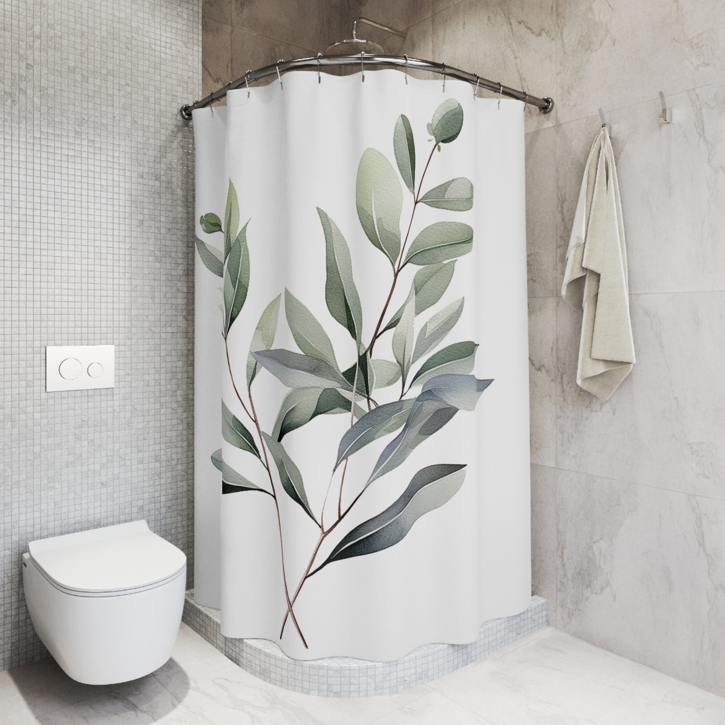 Eucalyptus Botanical Shower Curtain — Minimal Green Leaf Bathroom Decor