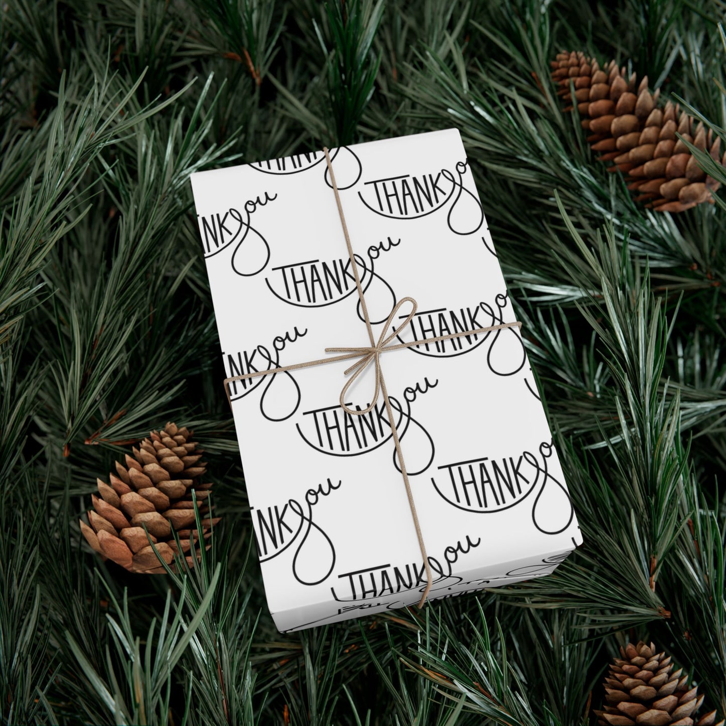 Thank You Gift Wrap Paper — Black Script 'Thank You' Pattern