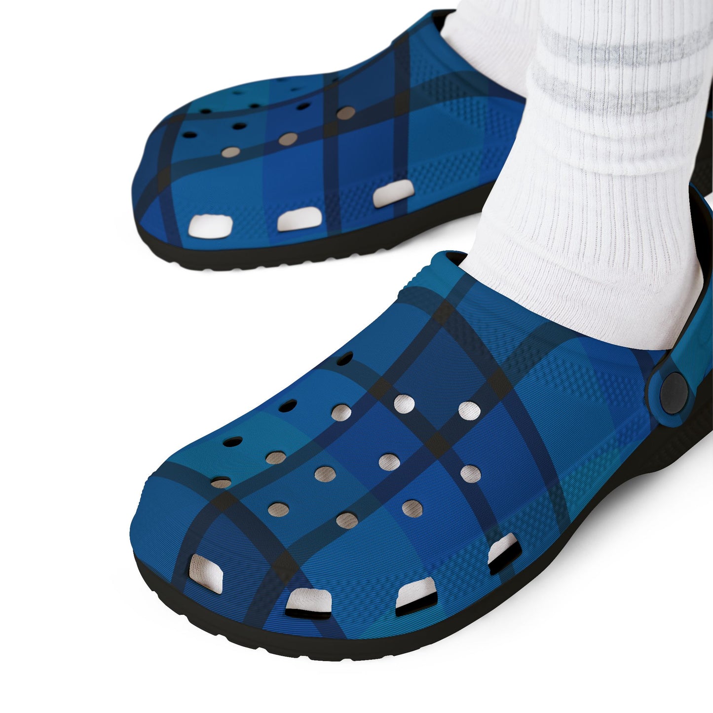 Blue Plaid EVA Foam Clogs — Lightweight Waterproof Garden Shoes