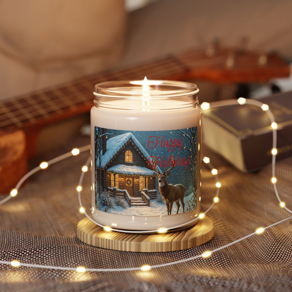 Christmas Cabin Soy Candle — 9oz Scented Holiday Jar ("Happy Christmas")