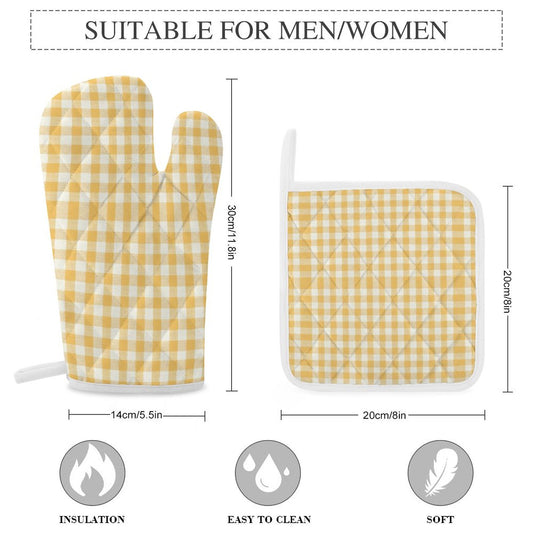 Oven Mitts & Pot Holder Set of 3 Yellow Stripes