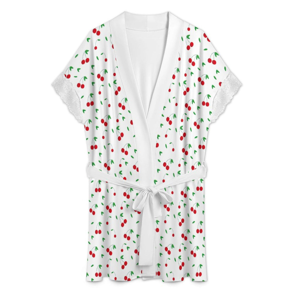Lace Trimmed Short-Sleeve Nightgown - Cherries
